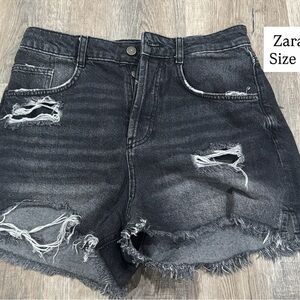 Zara Women's Dark Gray Distressed Jean Shorts